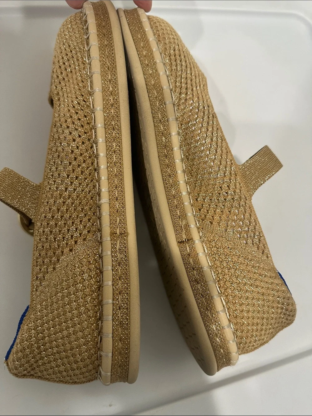 Rothy's The Espadrille Mary Jane wren beige gold Women 9.5 comfort